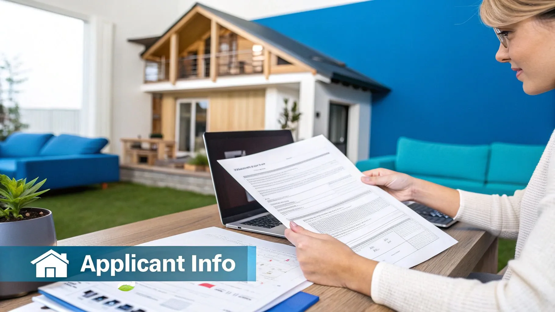 A person looking at a document with a magnifying glass, symbolizing the tenant screening process.