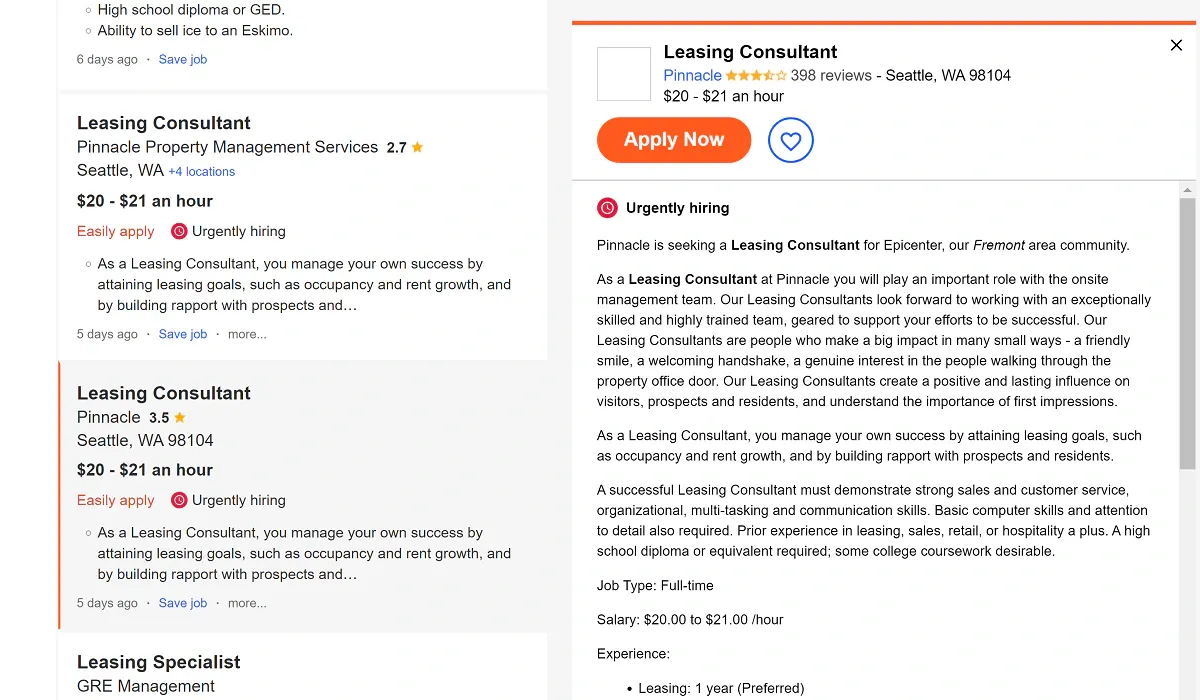 Formal leasing agent job description example, page 1