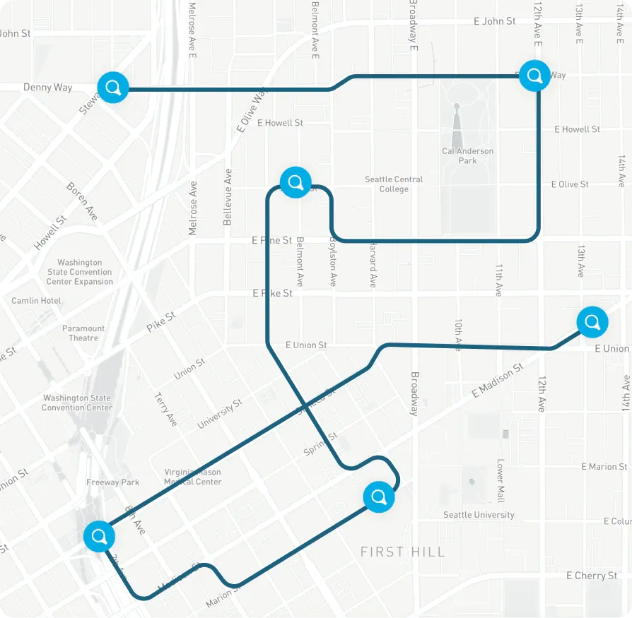 Map with blue and white points