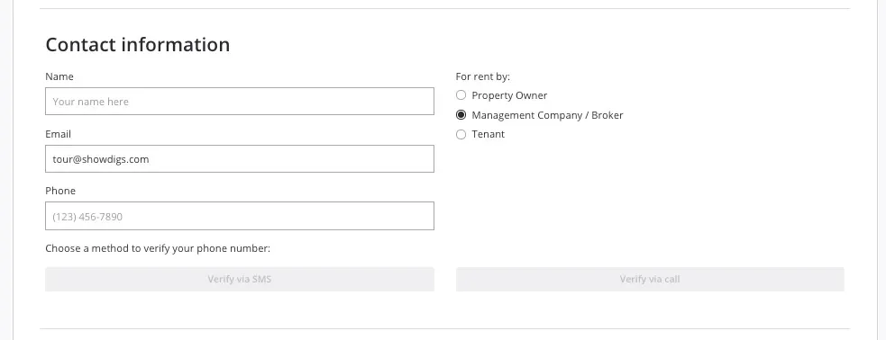 Zillow rental listing contact form